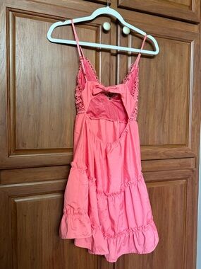 SHEIN Coral Pink Tiered Lace-Back Sundress
